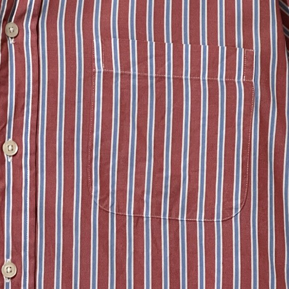 Lands’ End Men’s Size 16-34 red stripe starched button down cotton shirt FLAW - Picture 2 of 9